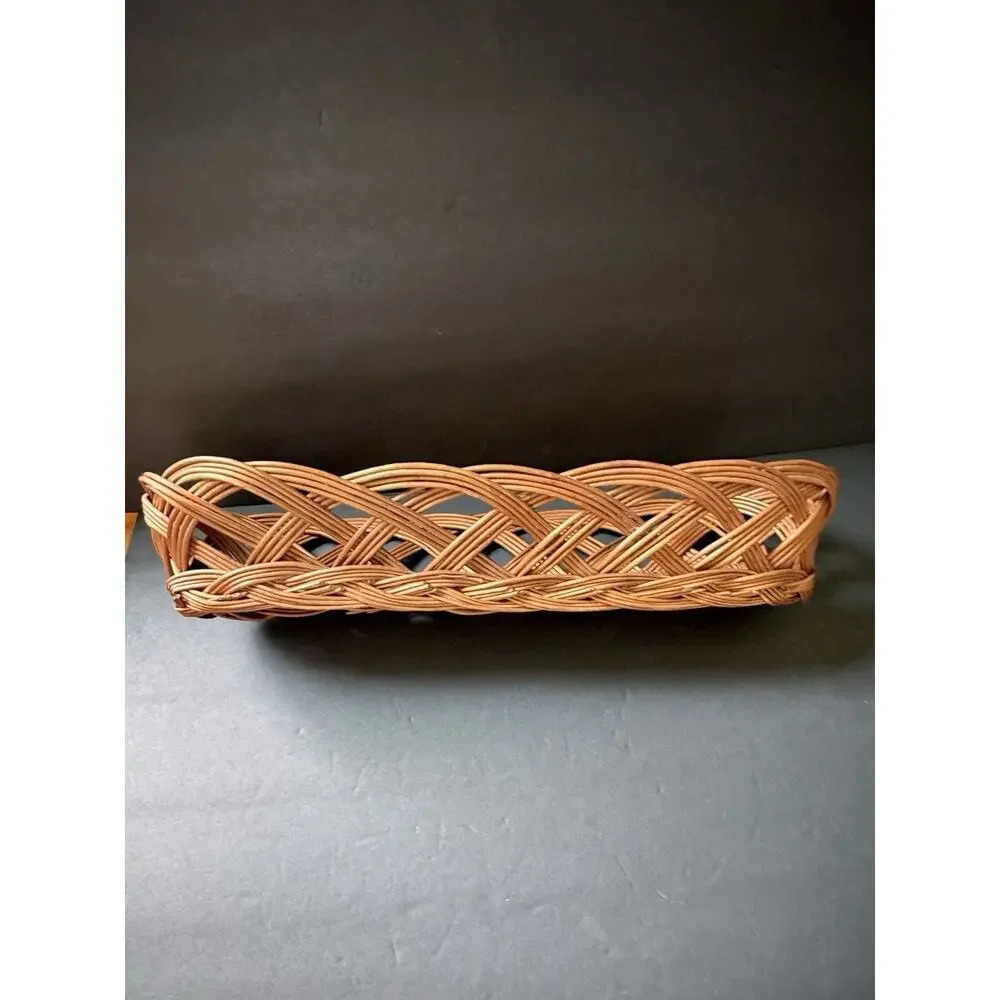 Vintage Woven French Country Bread Basket Wicker Rattan Cottagecore Farmhouse